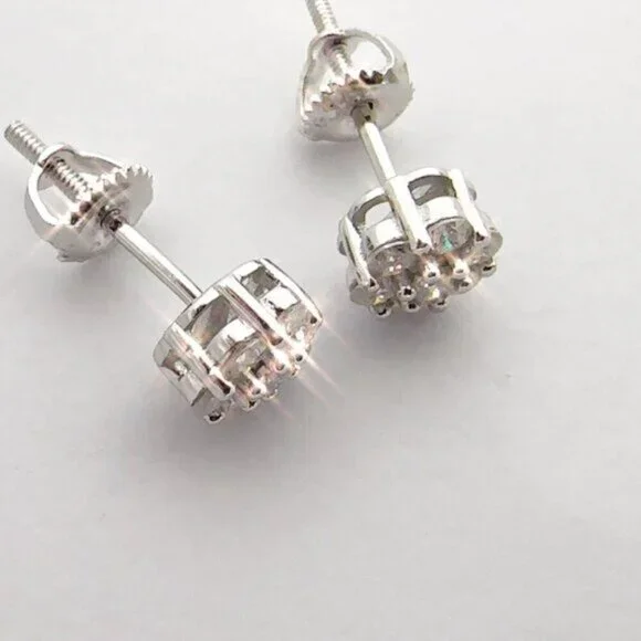 GRA Certified Moissanite Flower Cluster Stud Earrings Sterling Silver Screw Back - Picture 3 of 4